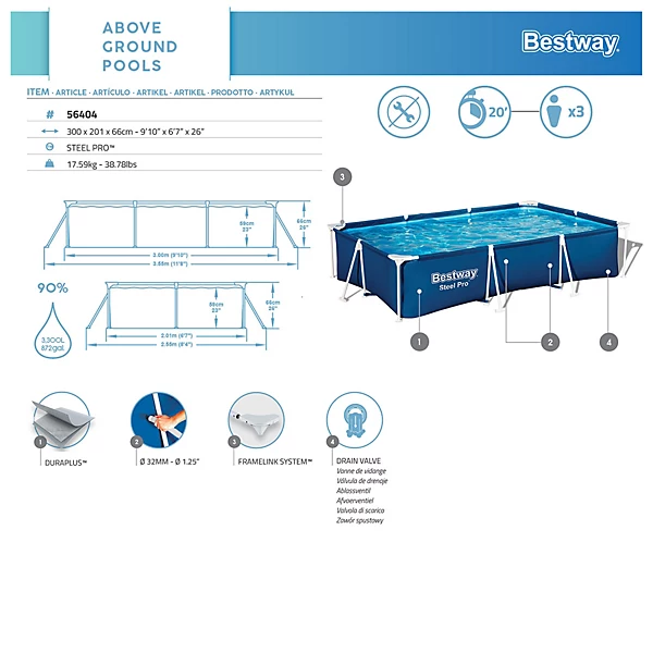 Bestway Steel Pro Family lounge pool (W) 2.01m x (L) 3m - Image 3