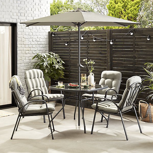 Colorado Grey Metal 4 seater Dining set with Grey Parasol