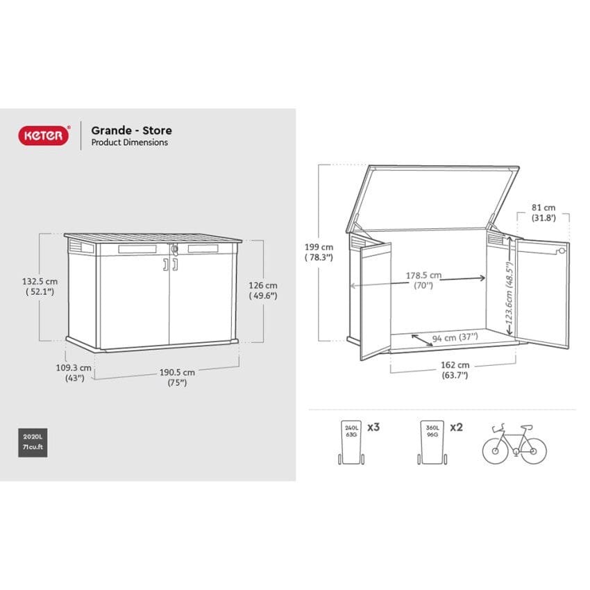 Keter 6′ x 3′ Oakland Grande Store Heavy Duty Plastic Shed – Grey - Image 9