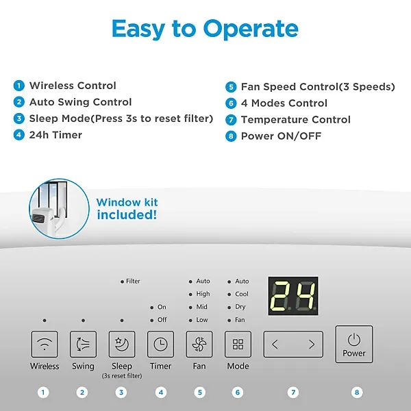Midea Smart 12000 BTU Portable Air Conditioner - App & Smart Home Compatible, Timer, Window Kit Included - Image 4